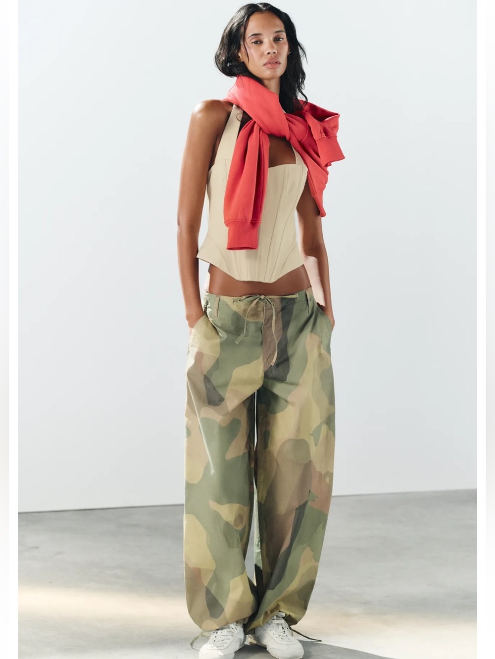 Zara PRINTED WIDE-LEG DRAWSTRING PANTS